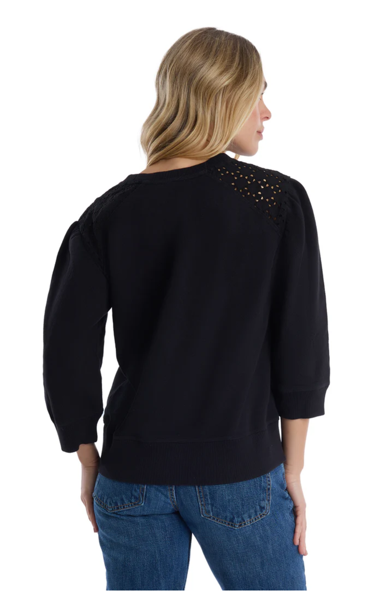 Wilt 3/4 Sleeve with Eyelet Mix Top, Alternate, color, Black
