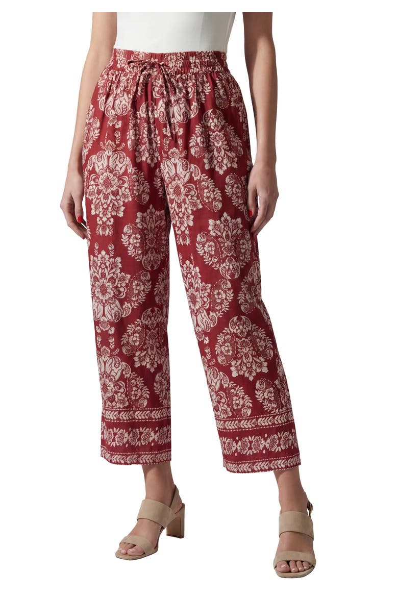 Plus Size Wide Leg Cotton Crop Pant, Main, color, BURGUNDY PEONIES