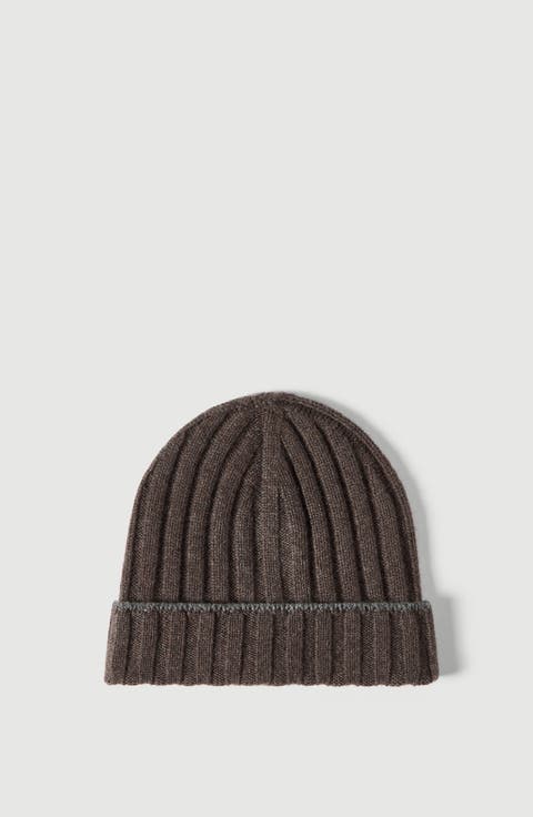 Cashmere rib knit beanie