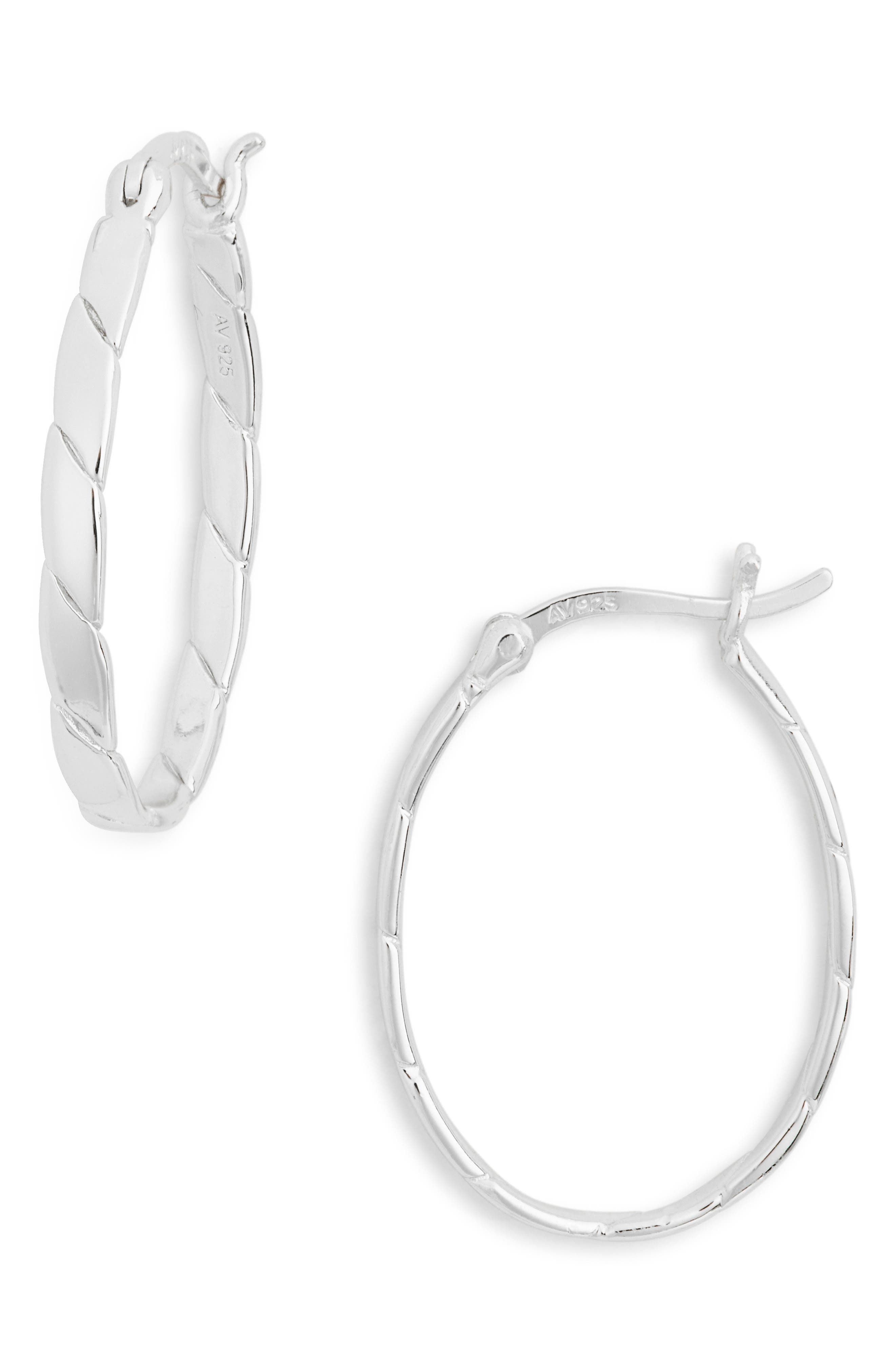 Argento Vivo Sterling Silver Textured Oval Hoop Earrings