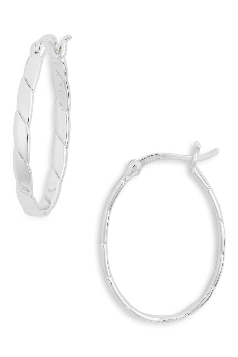 Textured Oval Hoop Earrings, Main, color, SILVER