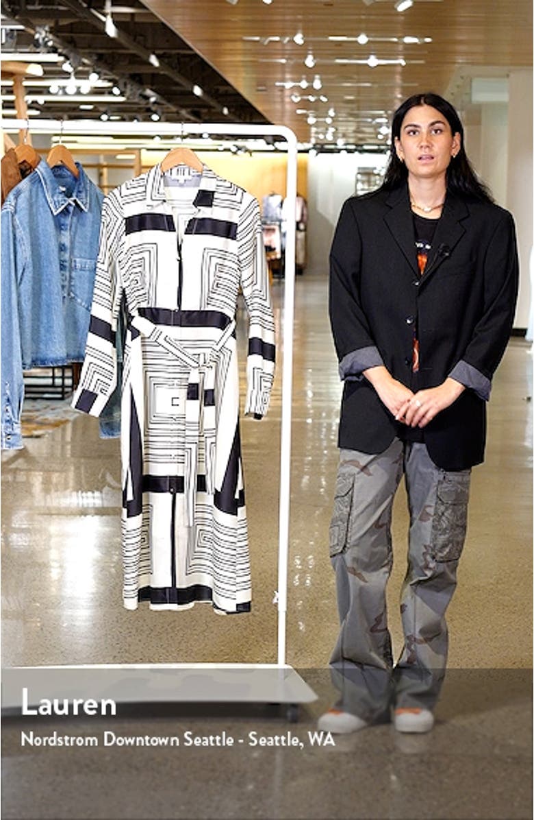 Geo Print Long Sleeve Satin Midi Dress, sales video thumbnail