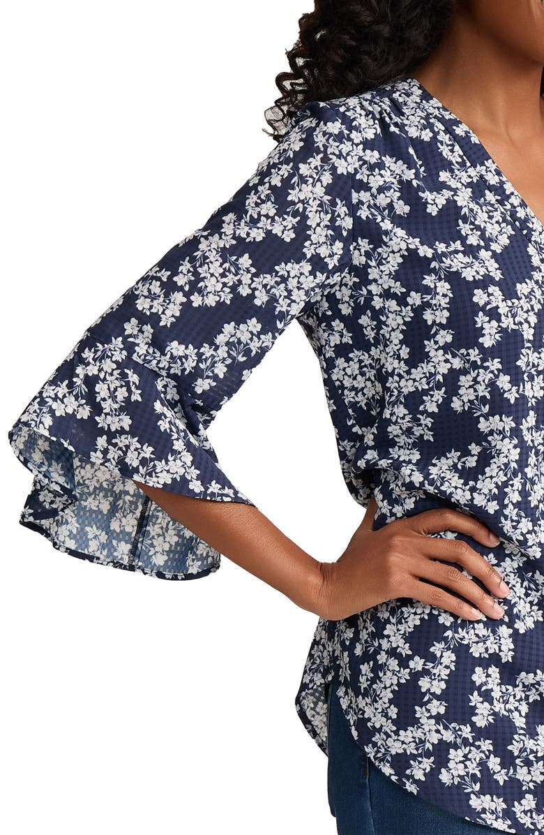 Jones New York Floral Print Woven Shirt, Alternate, color, Pacific Navy/Natural White