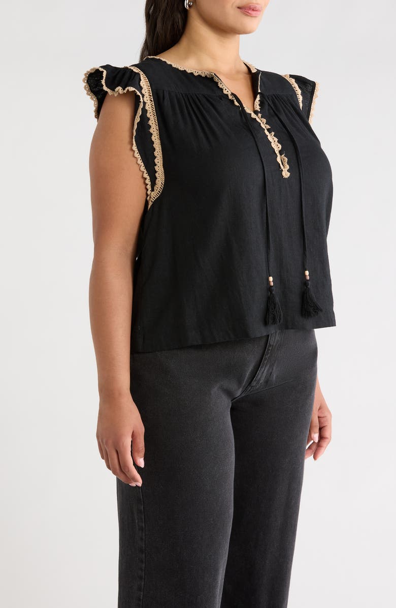 Treasure & Bond Crochet Trim Linen Blend Top, Alternate, color, Black