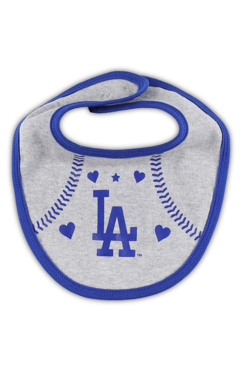 Outerstuff Newborn & Infant Royal/Heather Gray Los Angeles Dodgers Three-Piece Love of Baseball Bib Bodysuit & Booties Set, Alternate, color, 