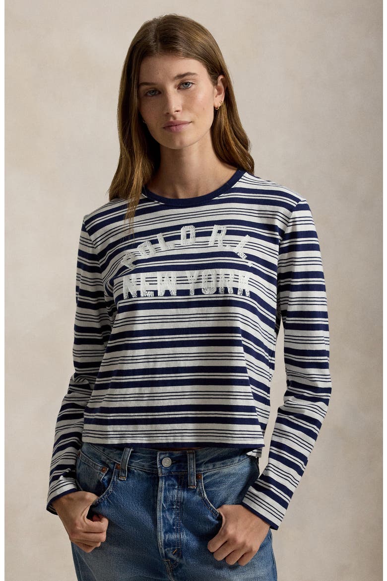 Stripe Graphic Logo Cotton Jersey T-Shirt, Alternate, color, NEWPORT NAVY/ NEVIS