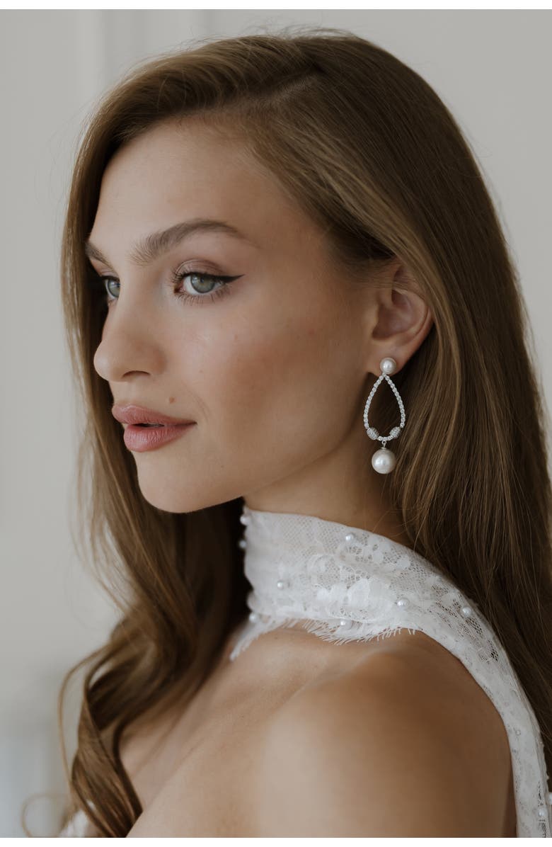 Untamed Petals Muse Pearl Drop Earrings, Alternate, color, Silver