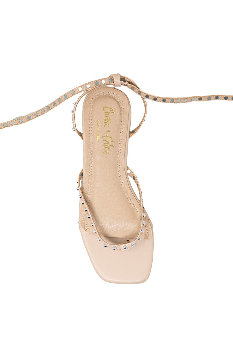 CHASE AND CHLOE Eve Studded Ankle Wrap Sandal, Alternate, color, Beige Pu