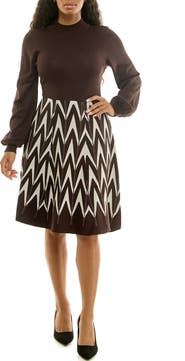 Nina Leonard Mock Neck Long Sleeve Sweater Dress
