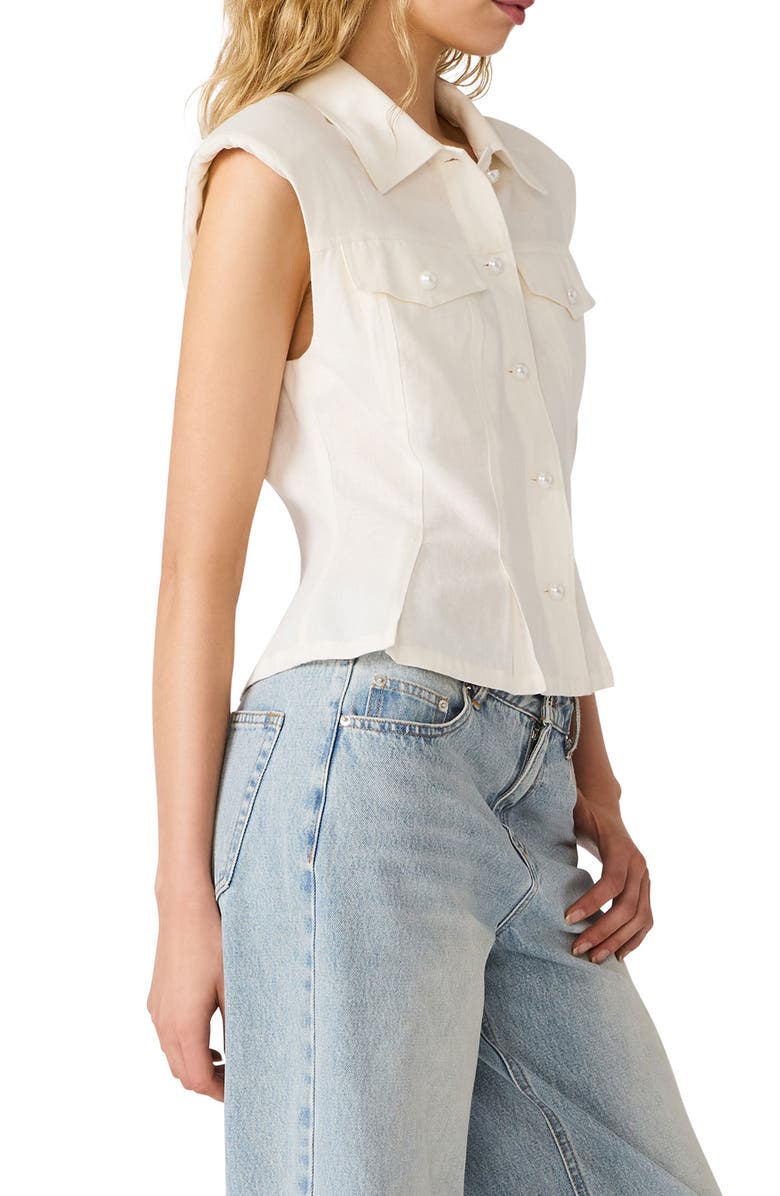 Steve Madden Cassady Linen Blend Button-Up Top, Alternate, color, Antique