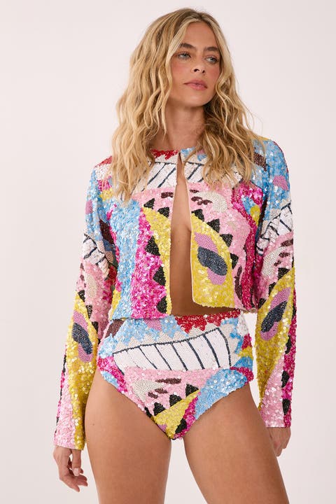 Abstract Placement Embellished Jacket