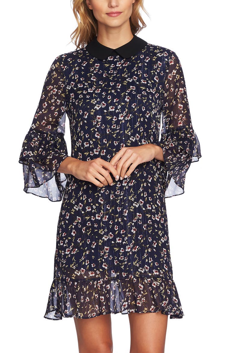 Festive Metallic Stripe Floral Ruffle Dress, Alternate, color, MIDNIGHT BLOOM