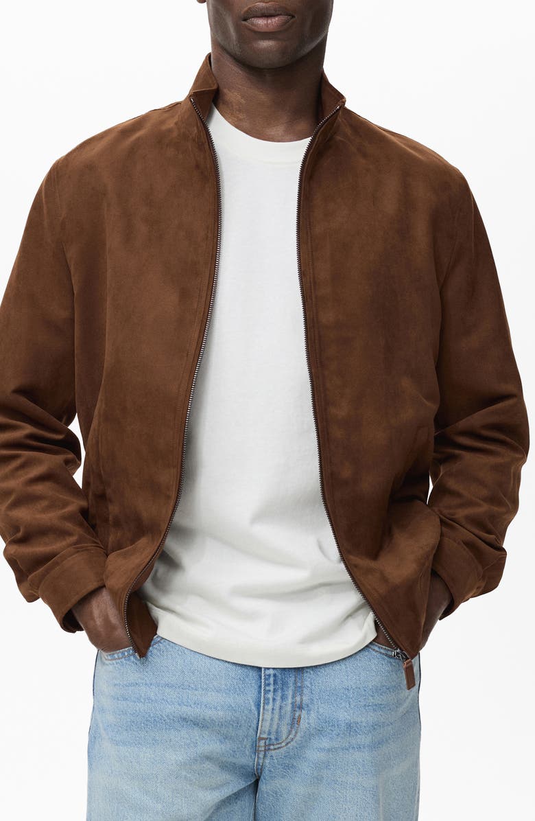 MANGO Faux Suede Jacket, Main, color, Cognac