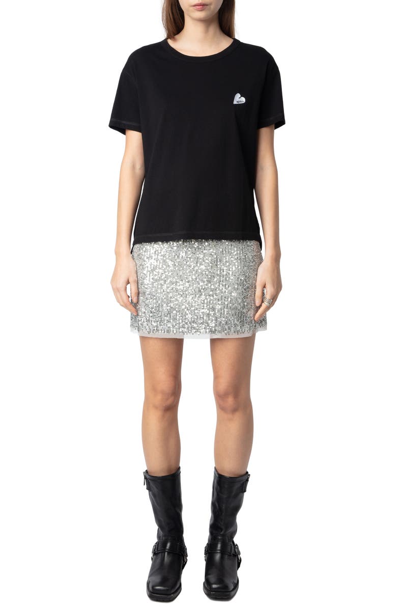 Zadig & Voltaire Marta Heart Zadig Embroidered Cotton T-Shirt, Alternate, color, 