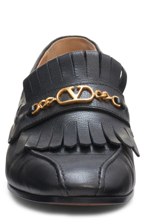 Valentino Vlogo Signature Kidskin Loafer With Fringes In Nero