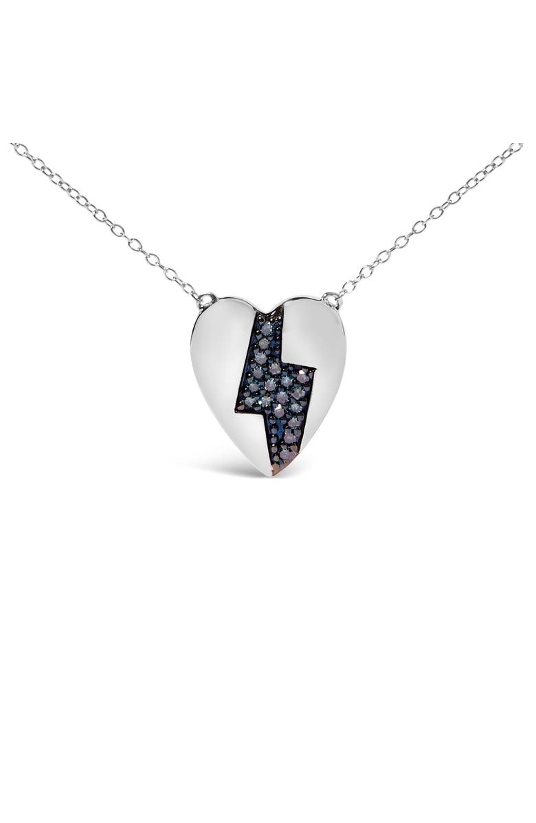 Haus of Brilliance 925 Sterling Silver 1/3 Blue Diamond Heart and Lightning Bolt Pendant Necklace, Alternate, color, White
