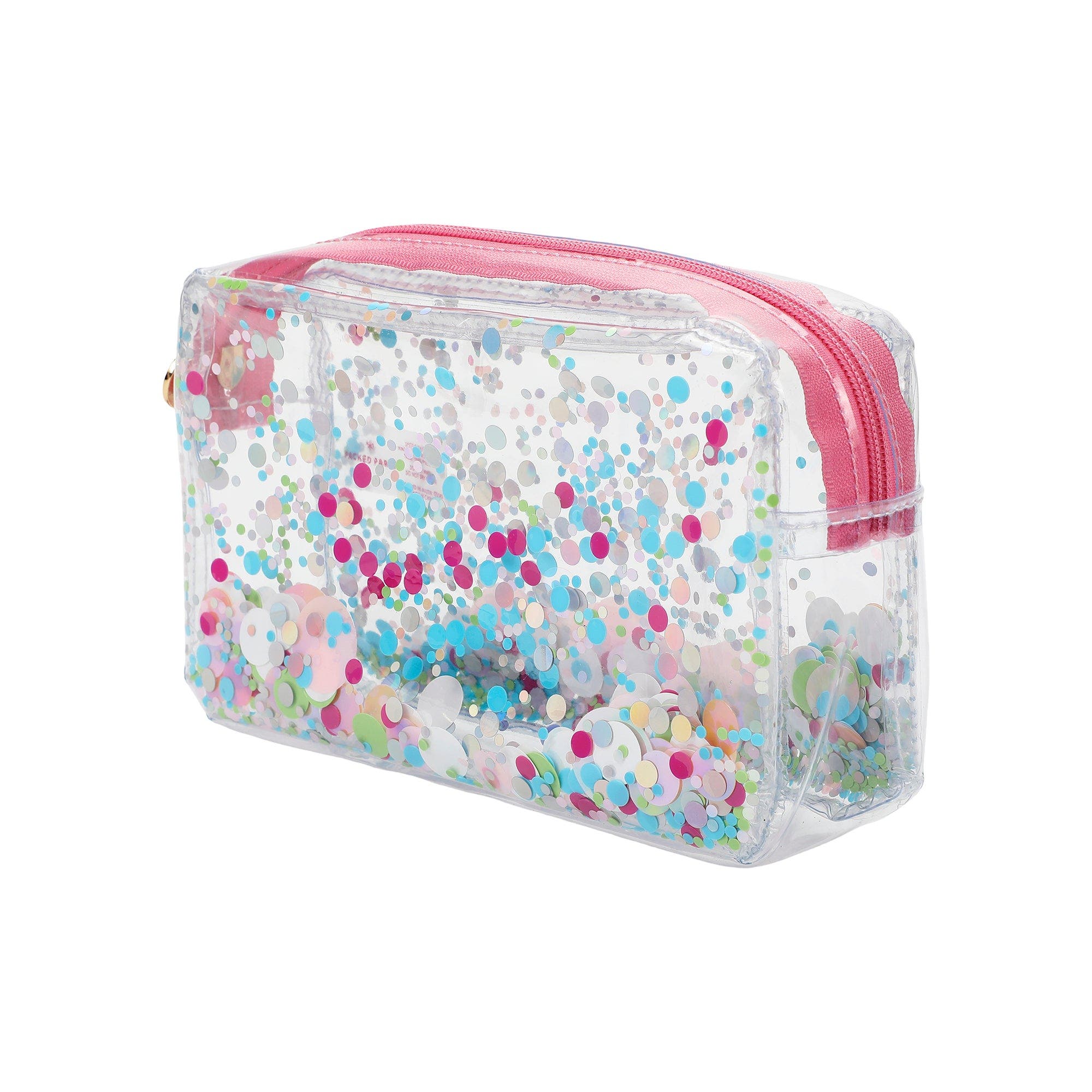 Multicolor Confetti Clear Vinyl Zip Pouch - Trapped Confetti Vinyl Organizer for Makeup Travel School Supplies with Signature Confetti Pouch, Alternate, color, Multicolor
