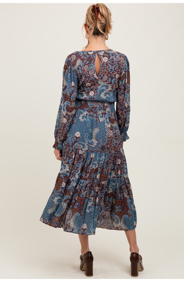 PinkBlush Paisley Print Smocked Waist Tiered Midi Dress, Alternate, color, Teal