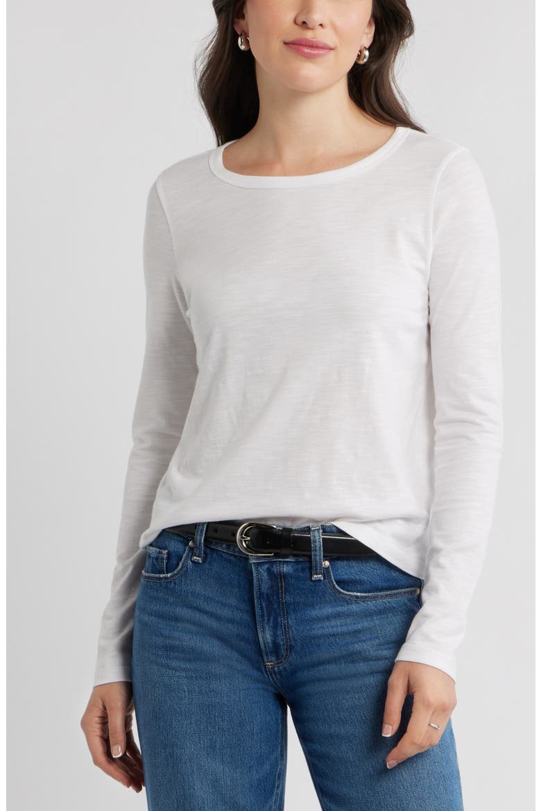 Long Sleeve Slub Crewneck T-Shirt, Main, color, WHITE