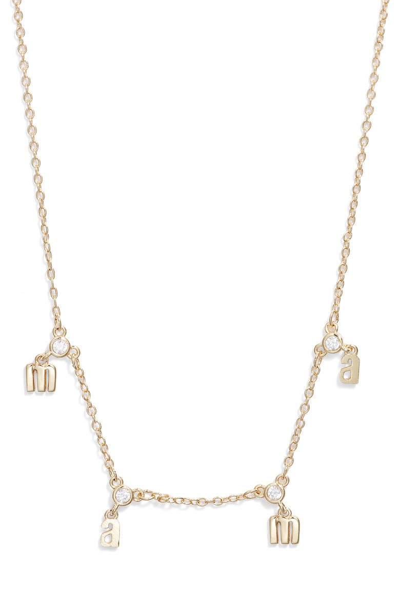 Gift Boxed Demi Fine Cubic Zirconia Mama Charm Necklace, Alternate, color, CLEAR- GOLD