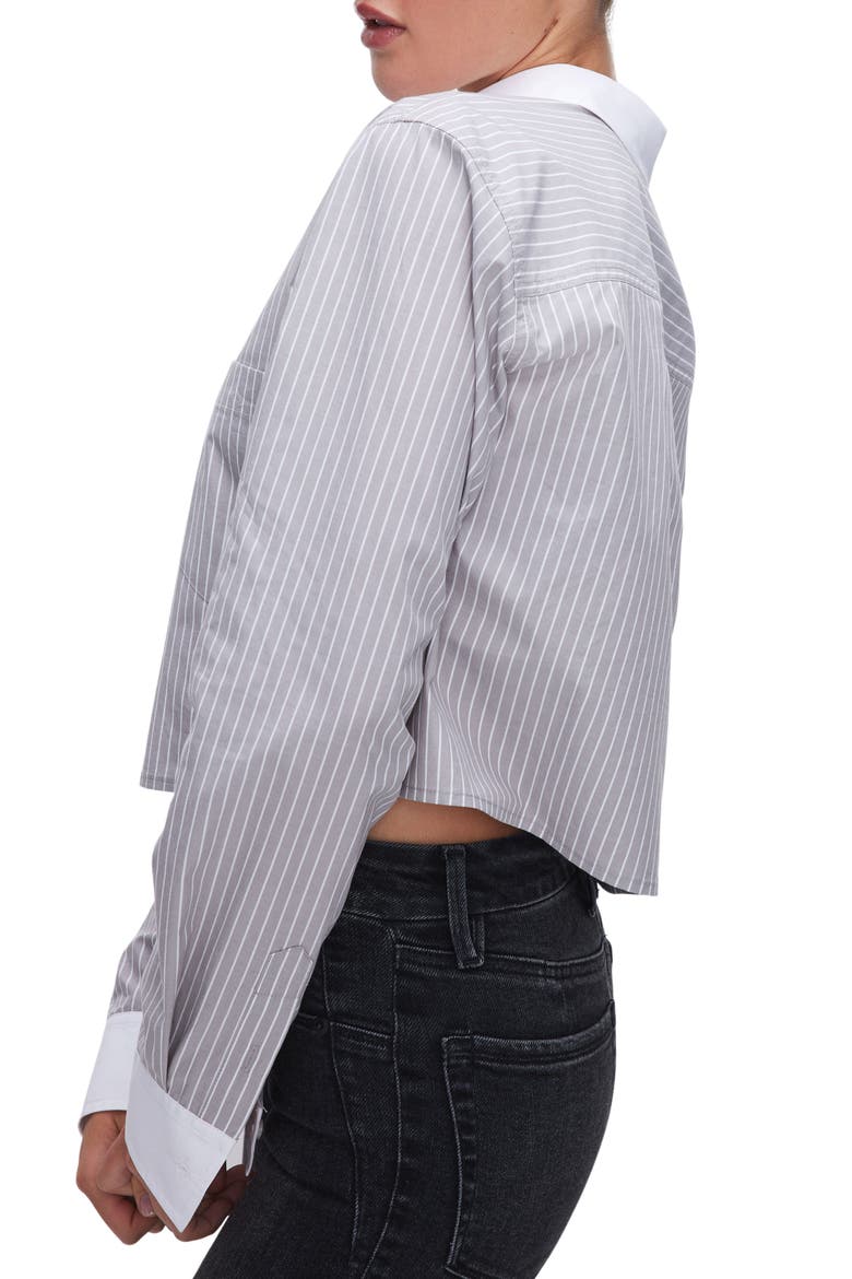 Stripe Crop Button-Up Shirt, Alternate, color, GREY STRIPE005