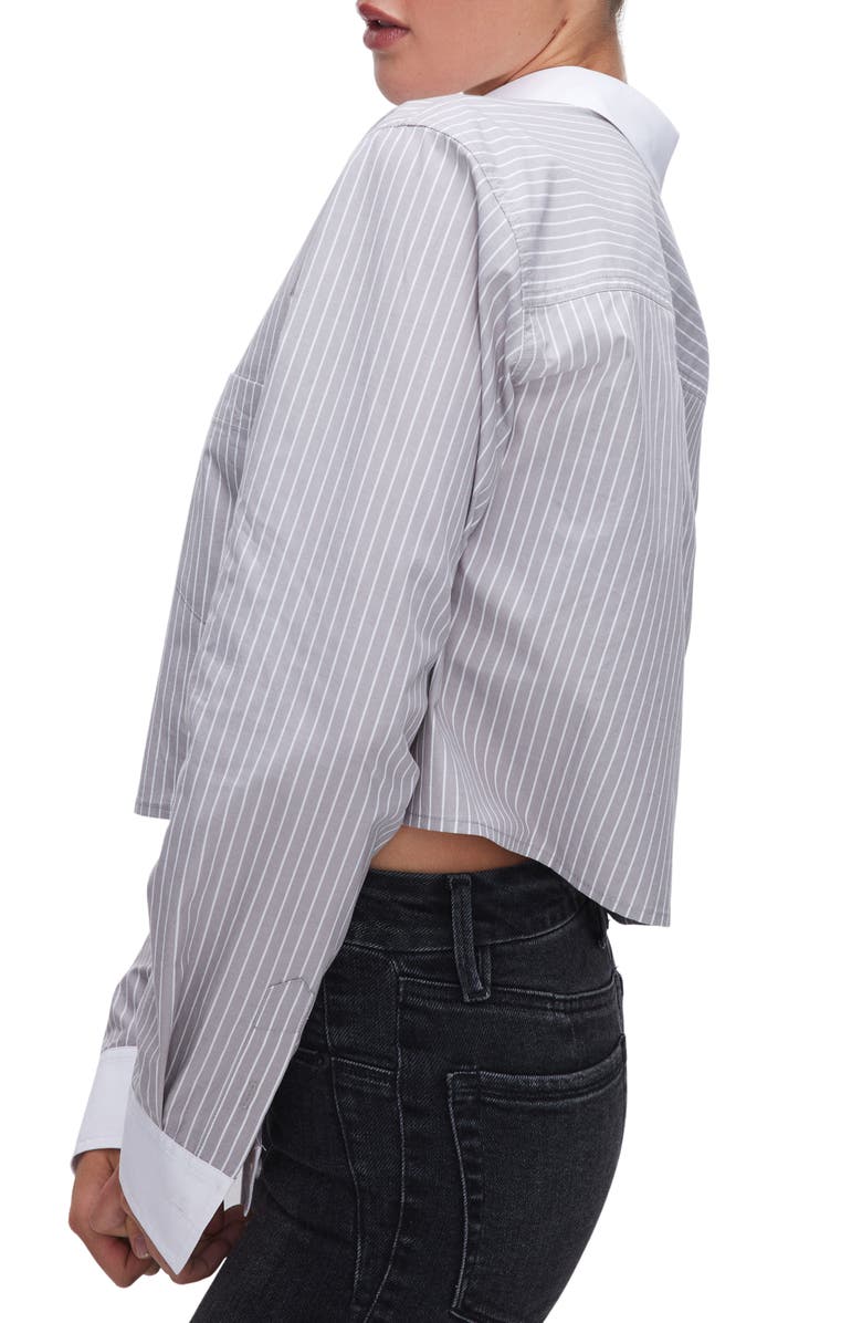 Good American Stripe Crop Button-Up Shirt, Alternate, color,