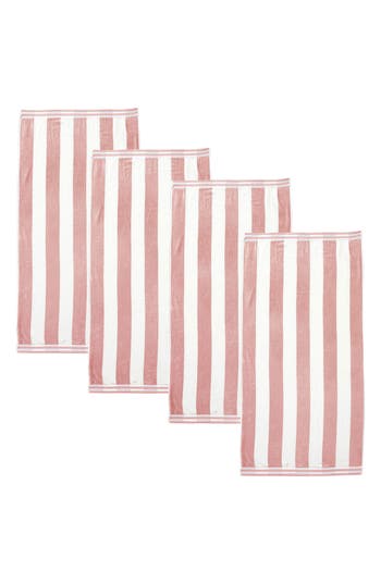 Woven & Weft 4-pack Oversize Stripe Beach Towels In Pink
