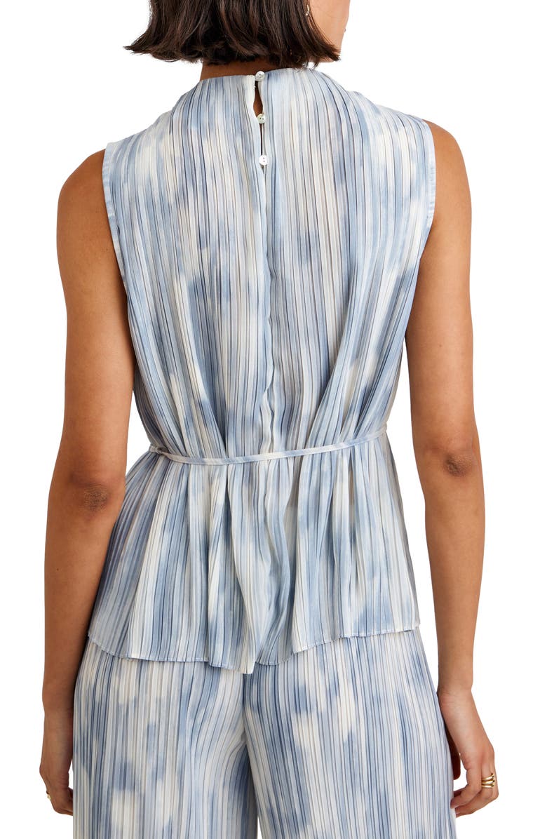 Bella Dahl Plissé Sleeveless Belted Funnel Neck Top, Alternate, color, Painted Snowfall