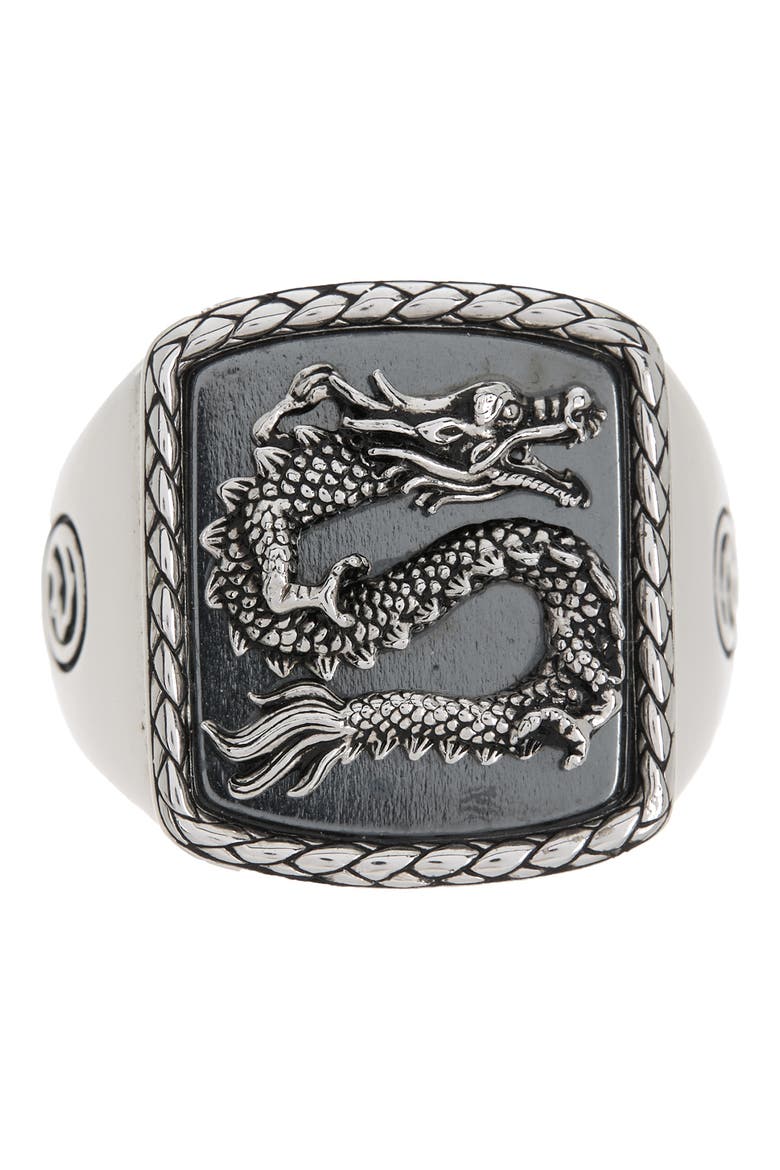 Sterling Silver Hematite Dragon Signet Ring - Size 10, Main, color, GREY