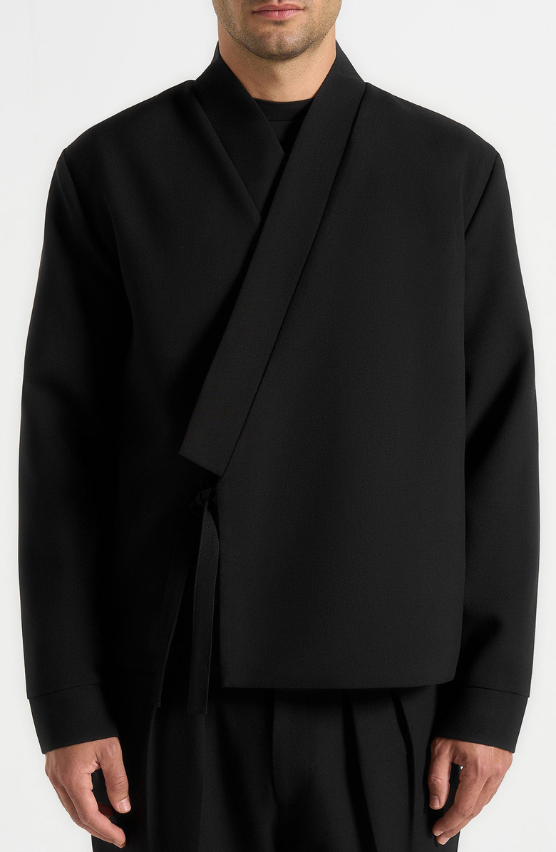 Manière De Voir Robin Textured Kimono Wrap Jacket, Main, color, Black