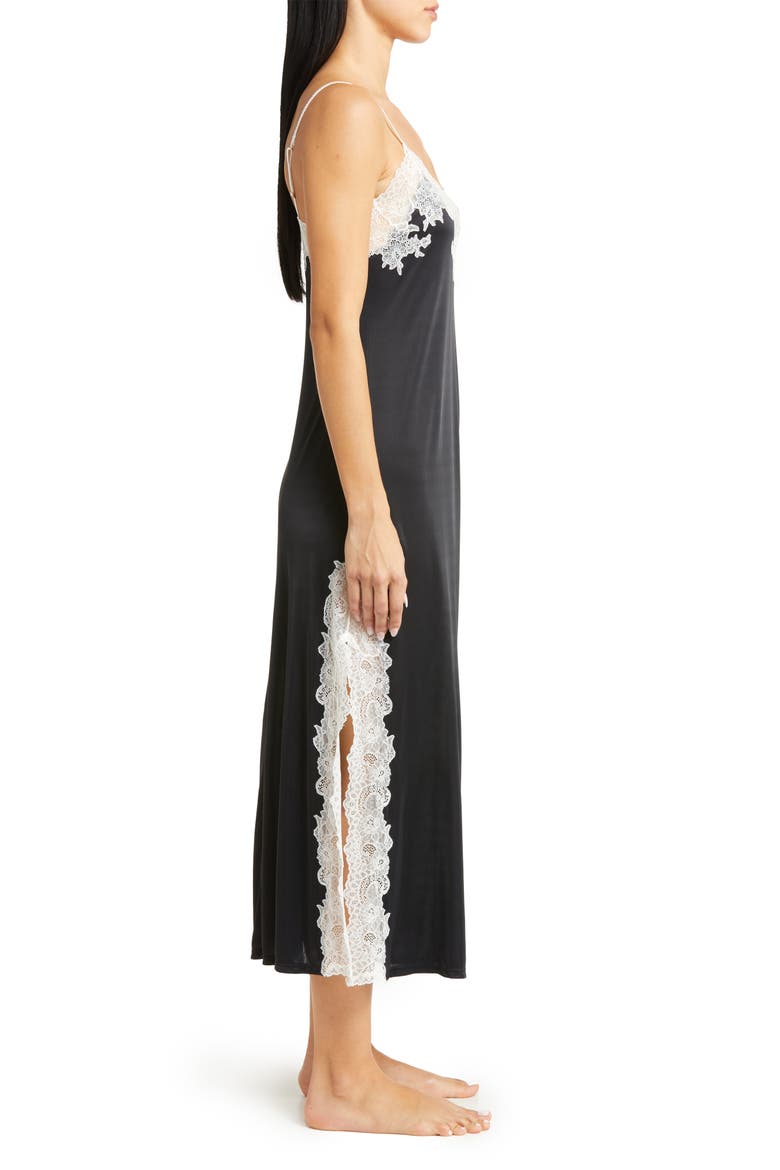 Enchant Lace Trim Nightgown, Alternate, color, BLACK W/ IVORY LACE