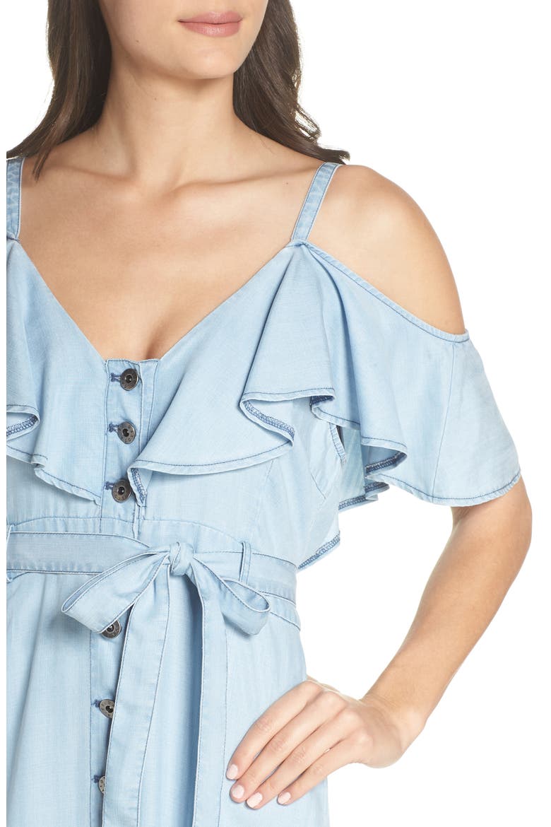 BB Dakota Caite Chambray Cold Shoulder Dress, Alternate, color, CHAMBRAY
