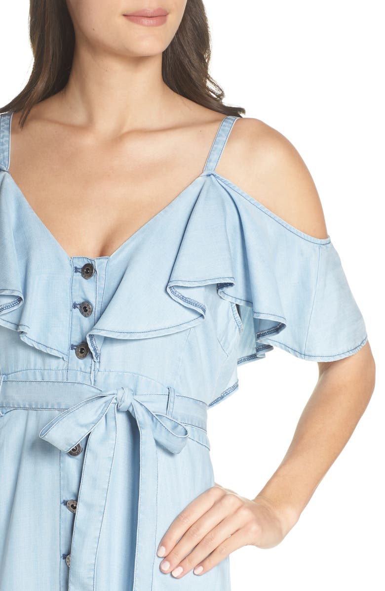 BB Dakota by Steve Madden BB Dakota Caite Chambray Cold Shoulder Dress, Alternate, color,