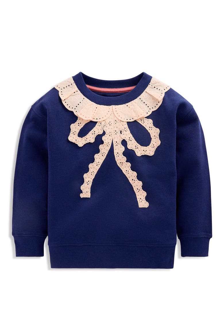 Kids' Bobbie Lace Appliqué Sweatshirt, Main, color, NAVY LACE BOW