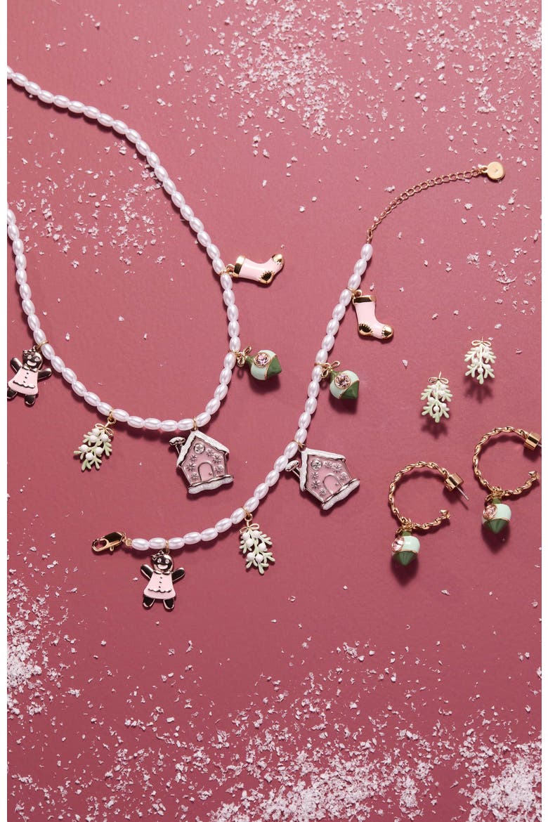 Pink Christmas Beaded Charm Necklace, Alternate, color, Gold