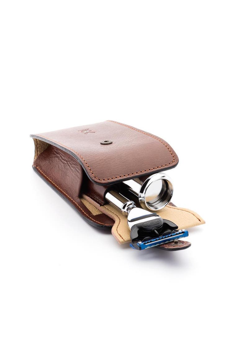 Travel Florentine Brown Leather Silvertip Fiber & Fusion Shaving Kit, Main, color, Brown