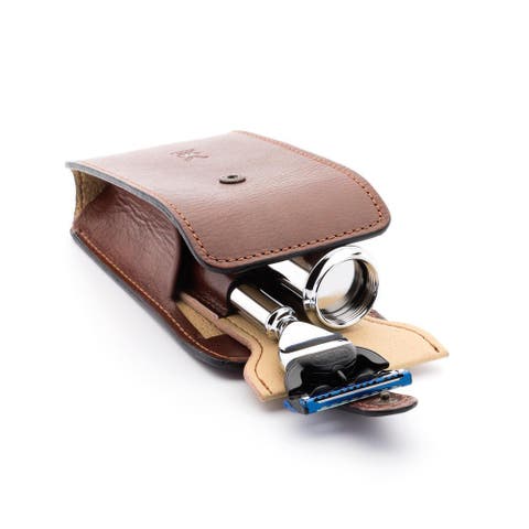 Travel Florentine Brown Leather Silvertip Fiber & Fusion Shaving Kit