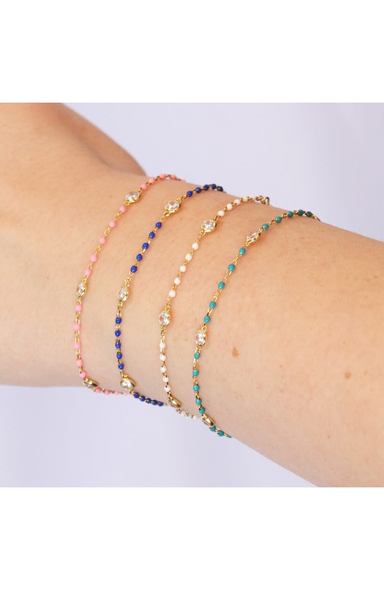 The Lovery Fine Jewelry Light Blue Enamel Bead CZ Chain Bracelet, Alternate, color, Light Blue