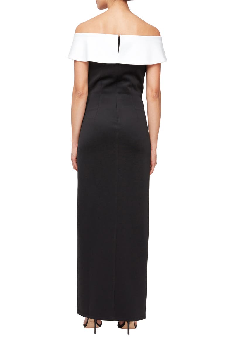 Off the Shoulder Column Gown, Alternate, color, BLACK IVORY