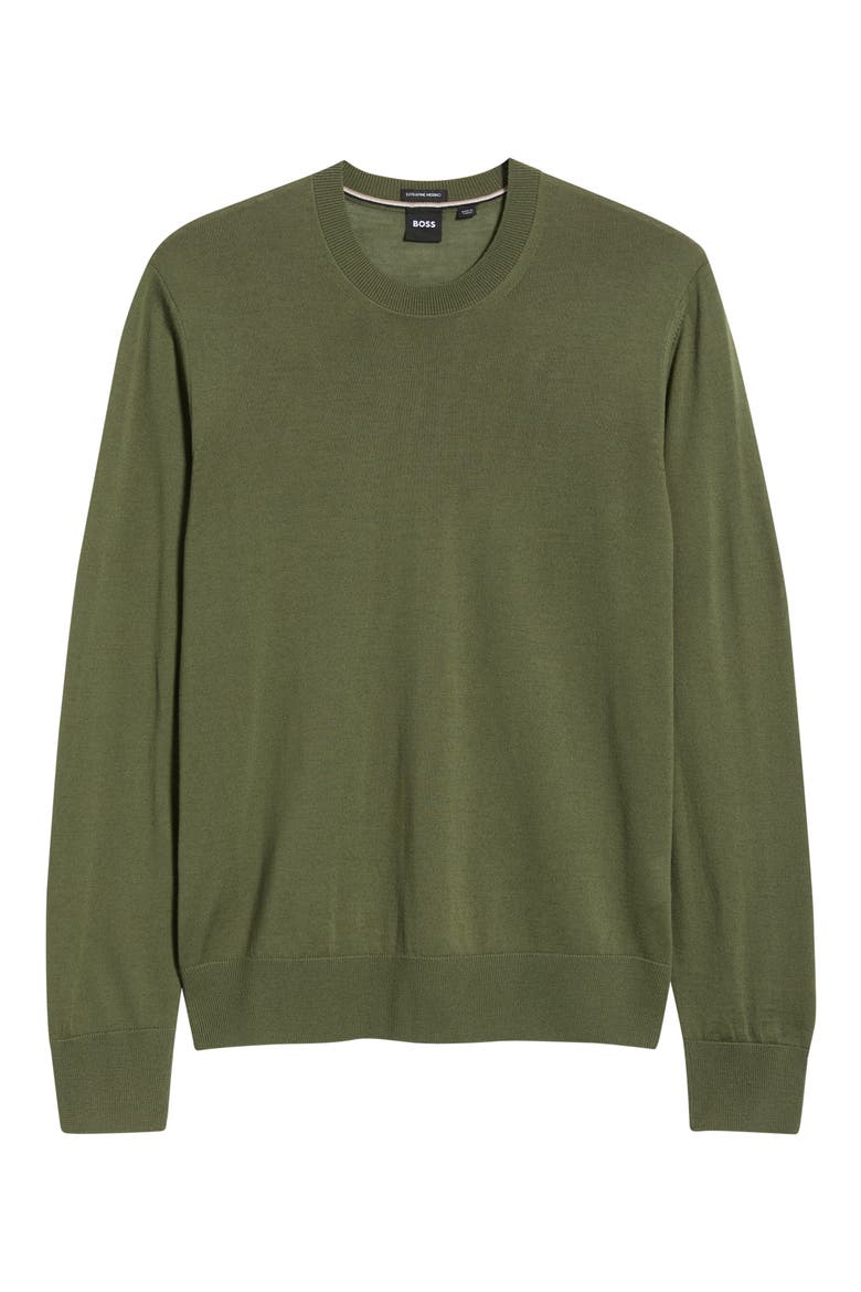 H-Leno Virgin Wool Crewneck Sweater, Alternate, color, OPEN GREEN