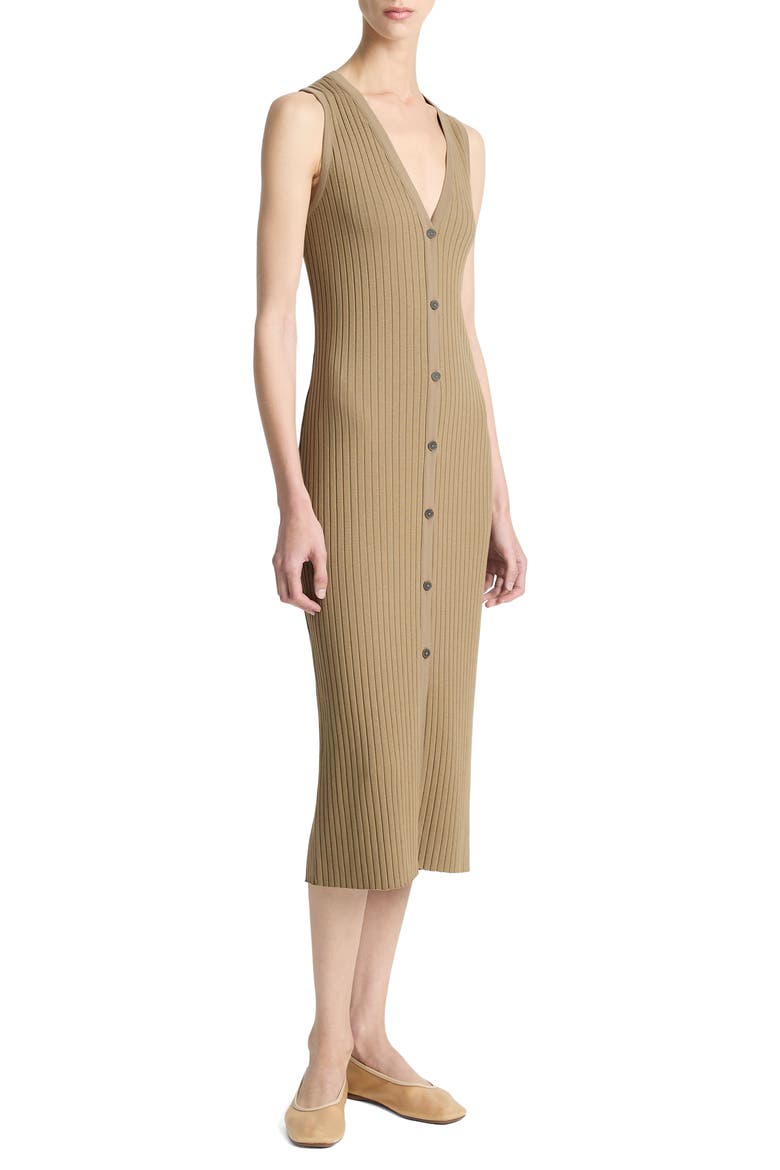 Sleeveless Rib Midi Dress, Alternate, color, TAPENADE