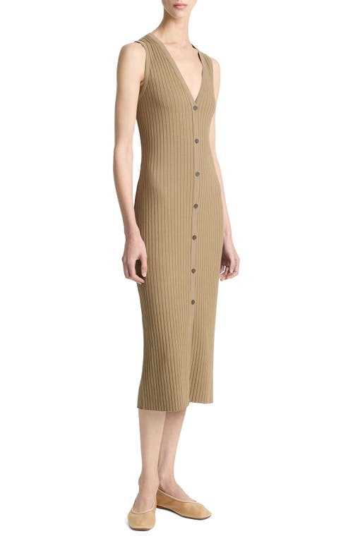 Vince Sleeveless Ribbed Button-front Dress In Brown