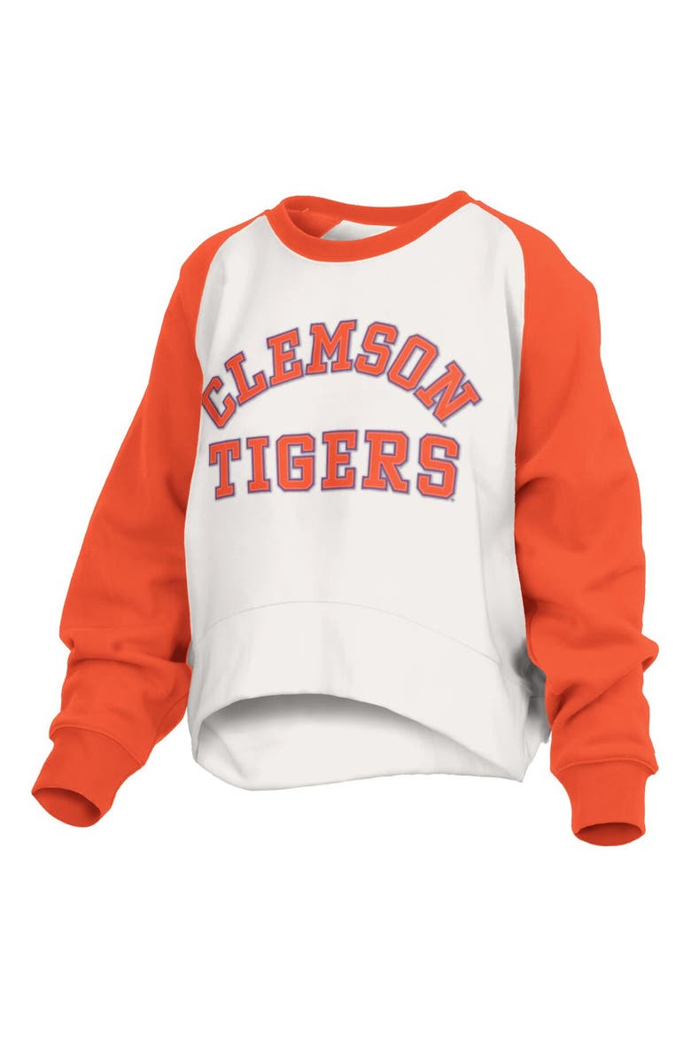 Women's Pressbox White Clemson Tigers Lotus Raglan Pullover Sweatshirt, Alternate, color, White