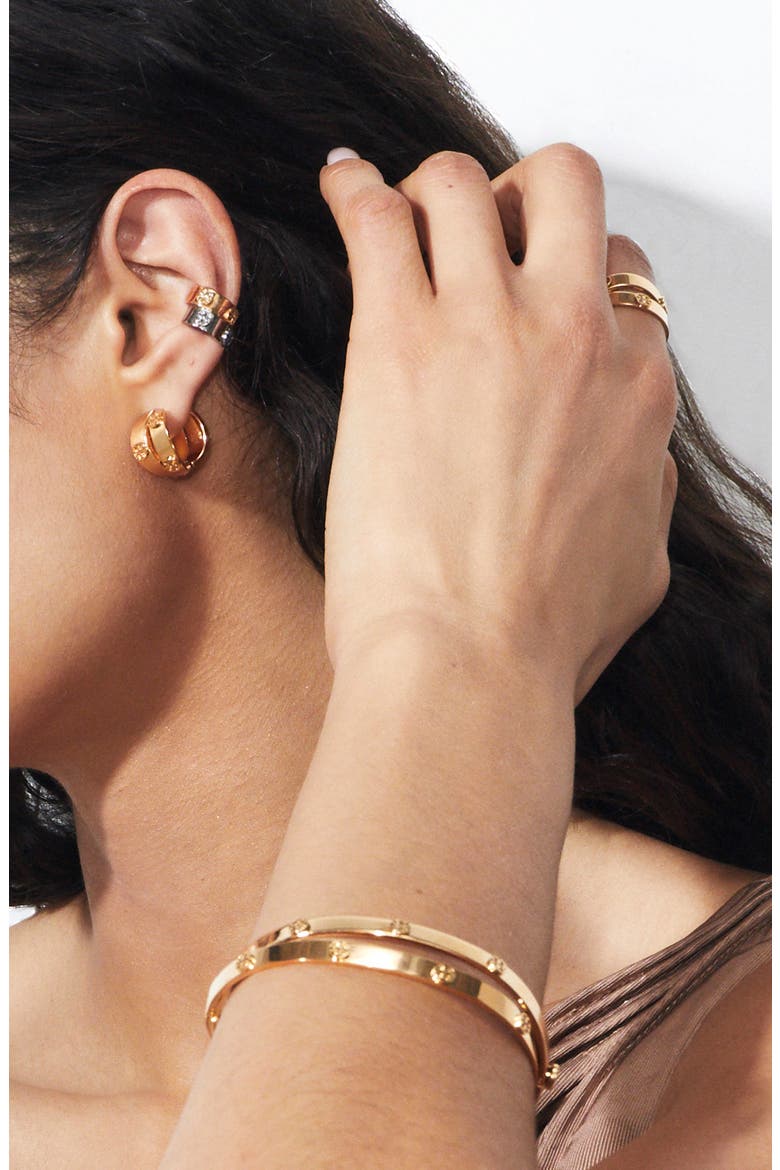 Miller Icon Double Huggie Hoop Earrings, Alternate, color, TORY GOLD