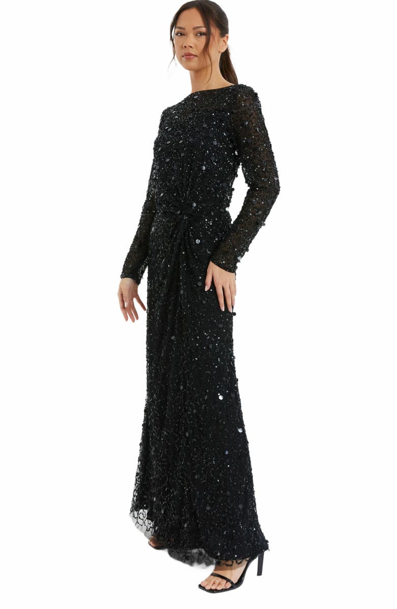 QUIZ Embellished Twist Detail Evening Dress, Alternate, color, 