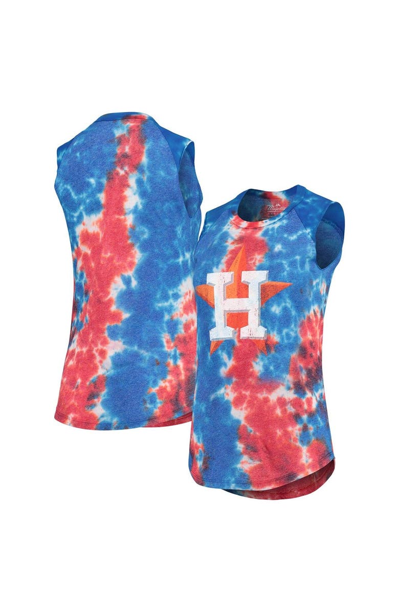 Majestic Threads Women's Majestic Threads Red/Blue Houston Astros Tie-Dye Tri-Blend Muscle Tank Top, Alternate, color, 