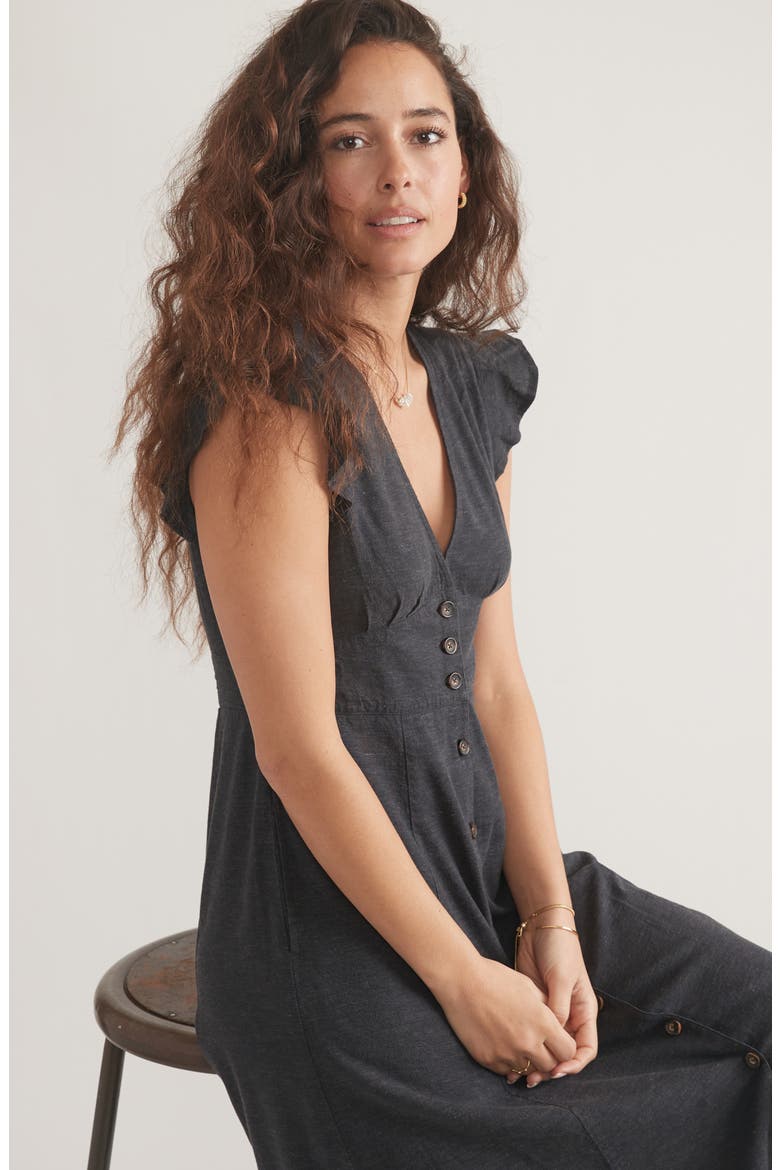 Camila Button Front Midi Dress, Alternate, color, BLACK