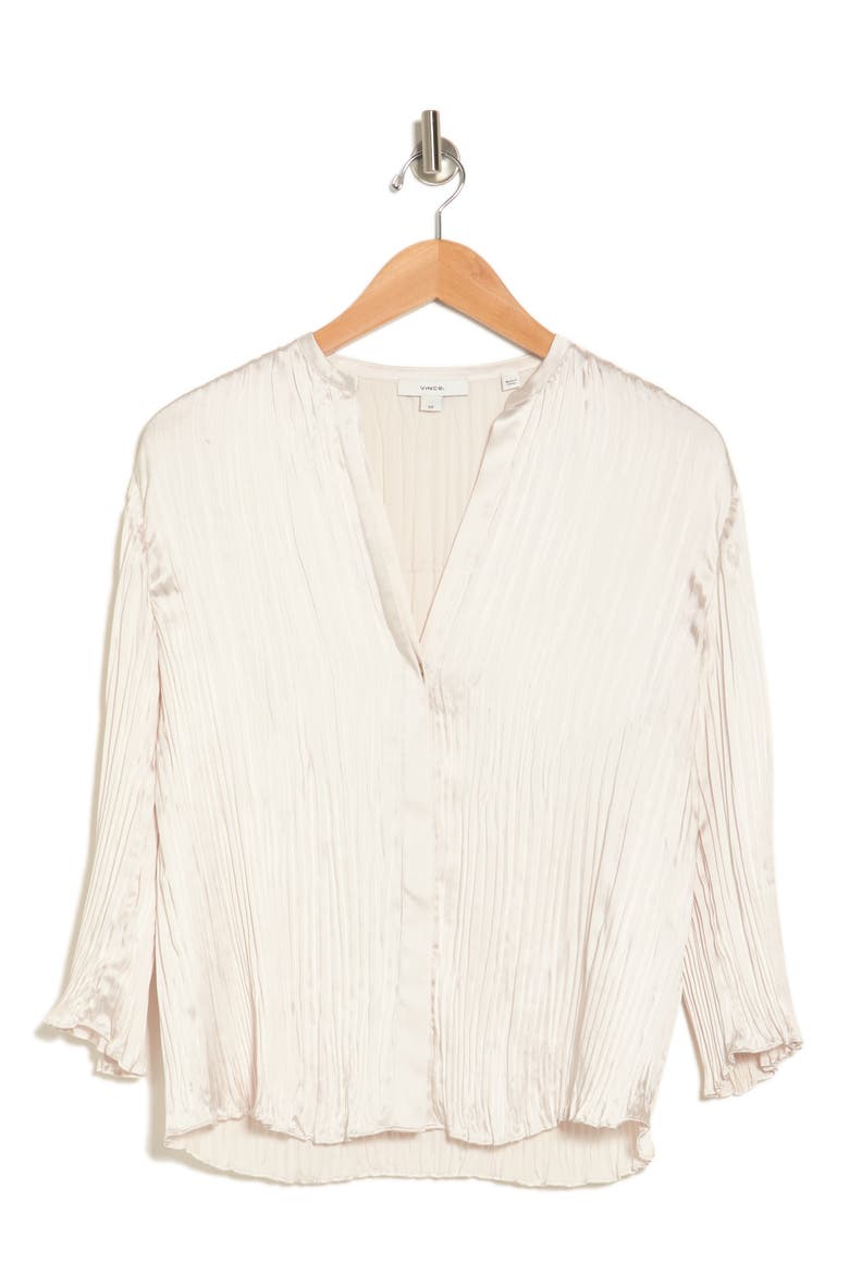 Pleated Satin Shirt, Alternate, color, HORCHATA