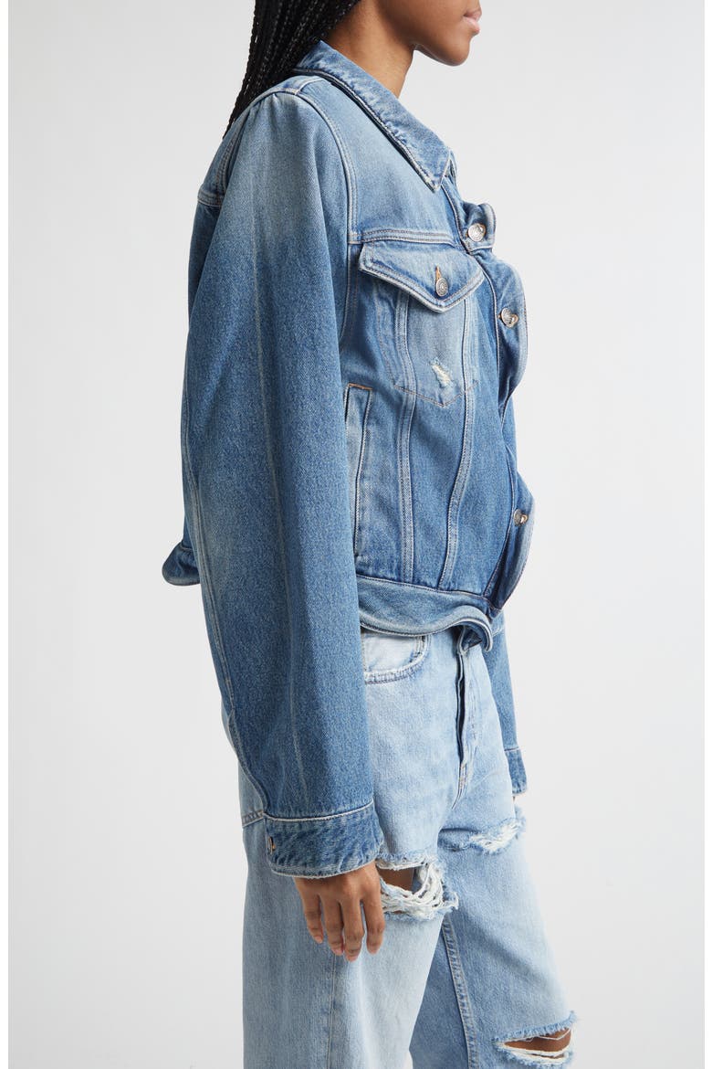 Wavy Distressed Denim Jacket, Alternate, color, MID BLUE