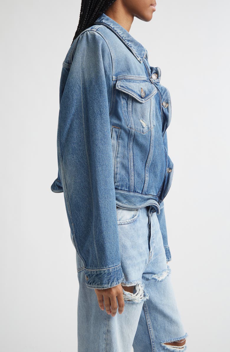Acne Studios Wavy Distressed Denim Jacket, Alternate, color, Mid Blue